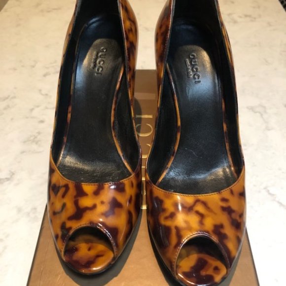 Gucci Vernice Tartaruga Naturale Brown Coffee 190899 DORO0 2059 size 8 Wedge